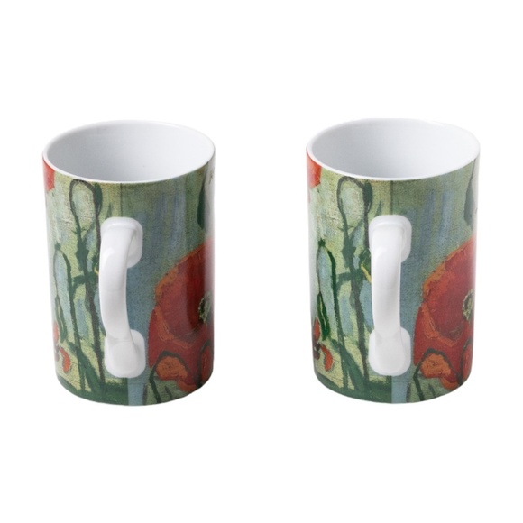 Floral Mug Set with Red Poppy Design - Picture 4 of 8